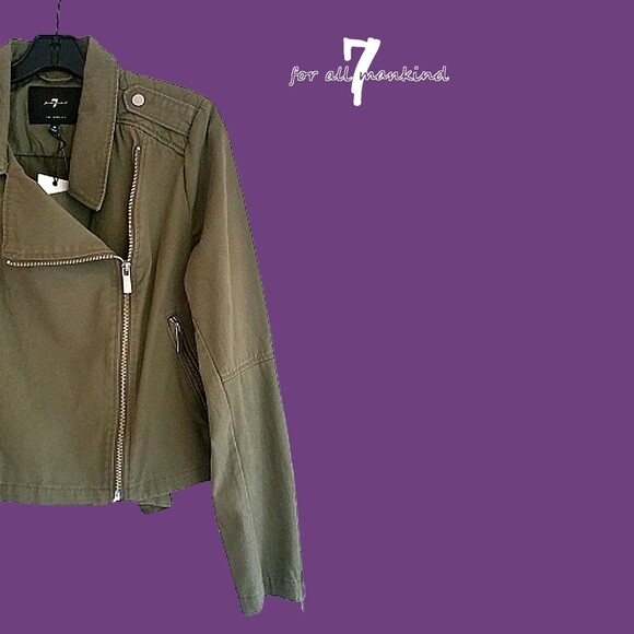 7 FOR ALL MANKIND NEW Khaki Asymmetric Epaulet Moto Jacket M - Picture 4 of 12